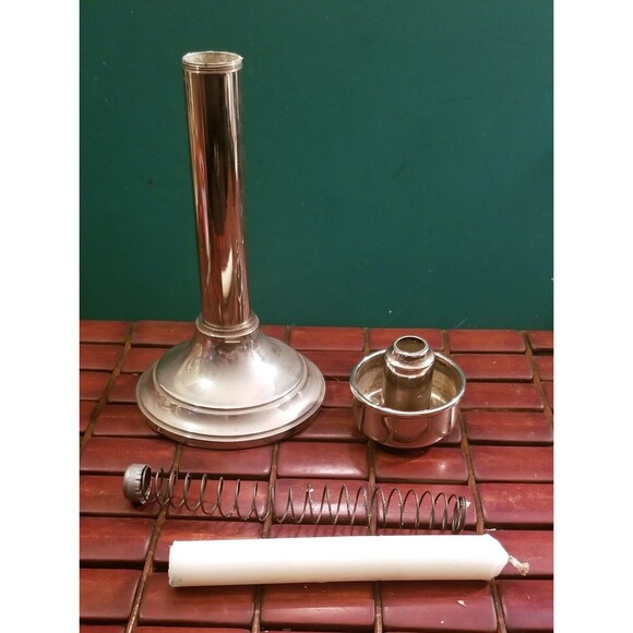Vintage Silver Plate Spring Loaded Push Up Hurricane Candle Holder Made In Italy - Picture 3 of 4